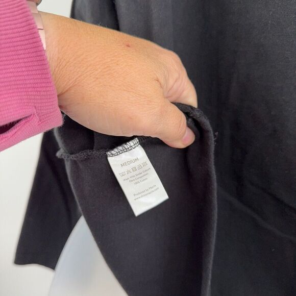 Temperley London M Black Satin Collar Scoop Cotton T Shirt Top Long Sleeve - Picture 10 of 12